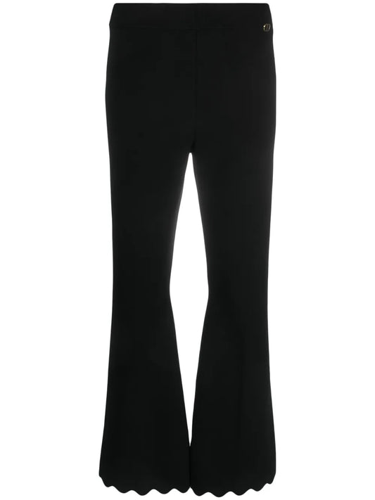 Flared Scallop-Trim Trousers