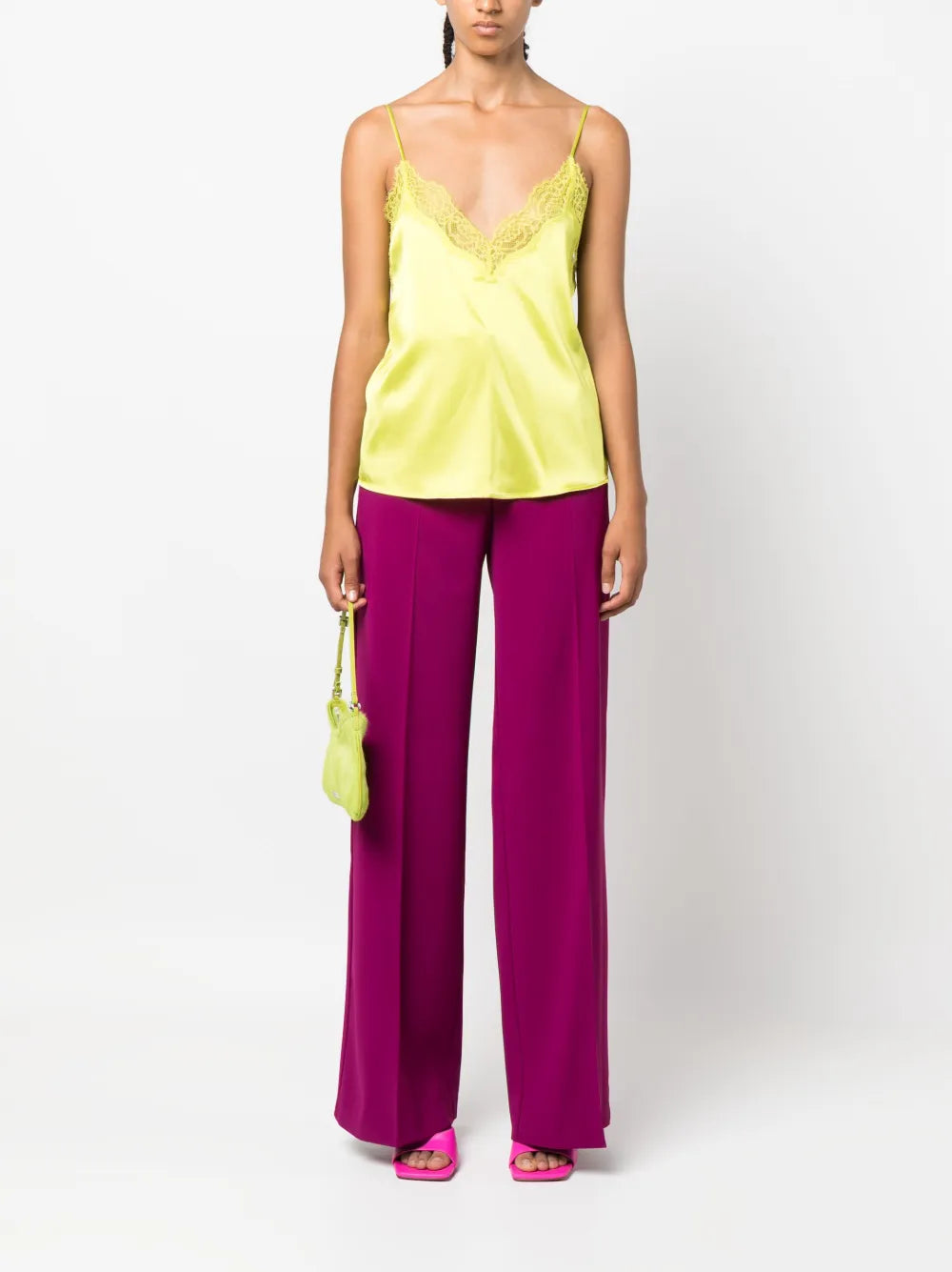 Lace-Embroidered Stretch-Silk Tank Top