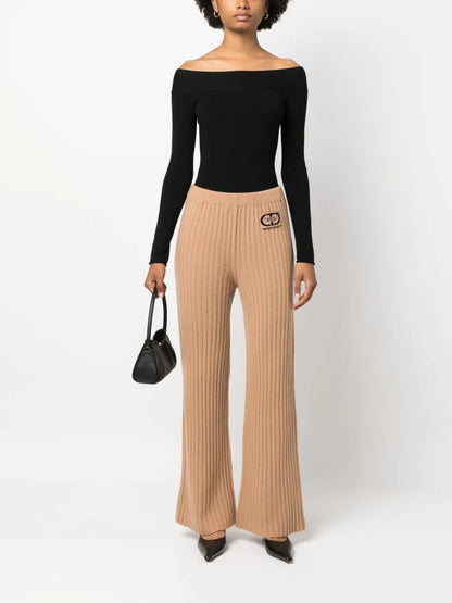 Logo-Patch Ribbed-Knit Trousers