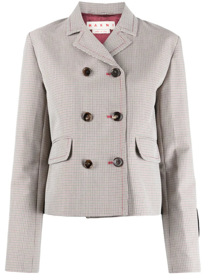 Houndstooth-Pattern Double-Breasted Blazer