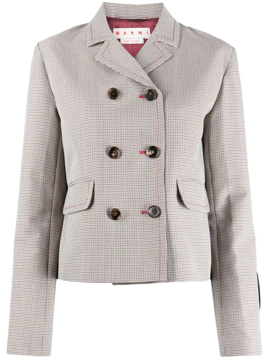 Houndstooth-Pattern Double-Breasted Blazer
