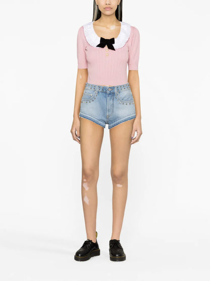 Stud-Embellished Denim Shorts