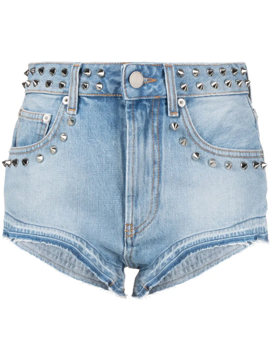 Stud-Embellished Denim Shorts