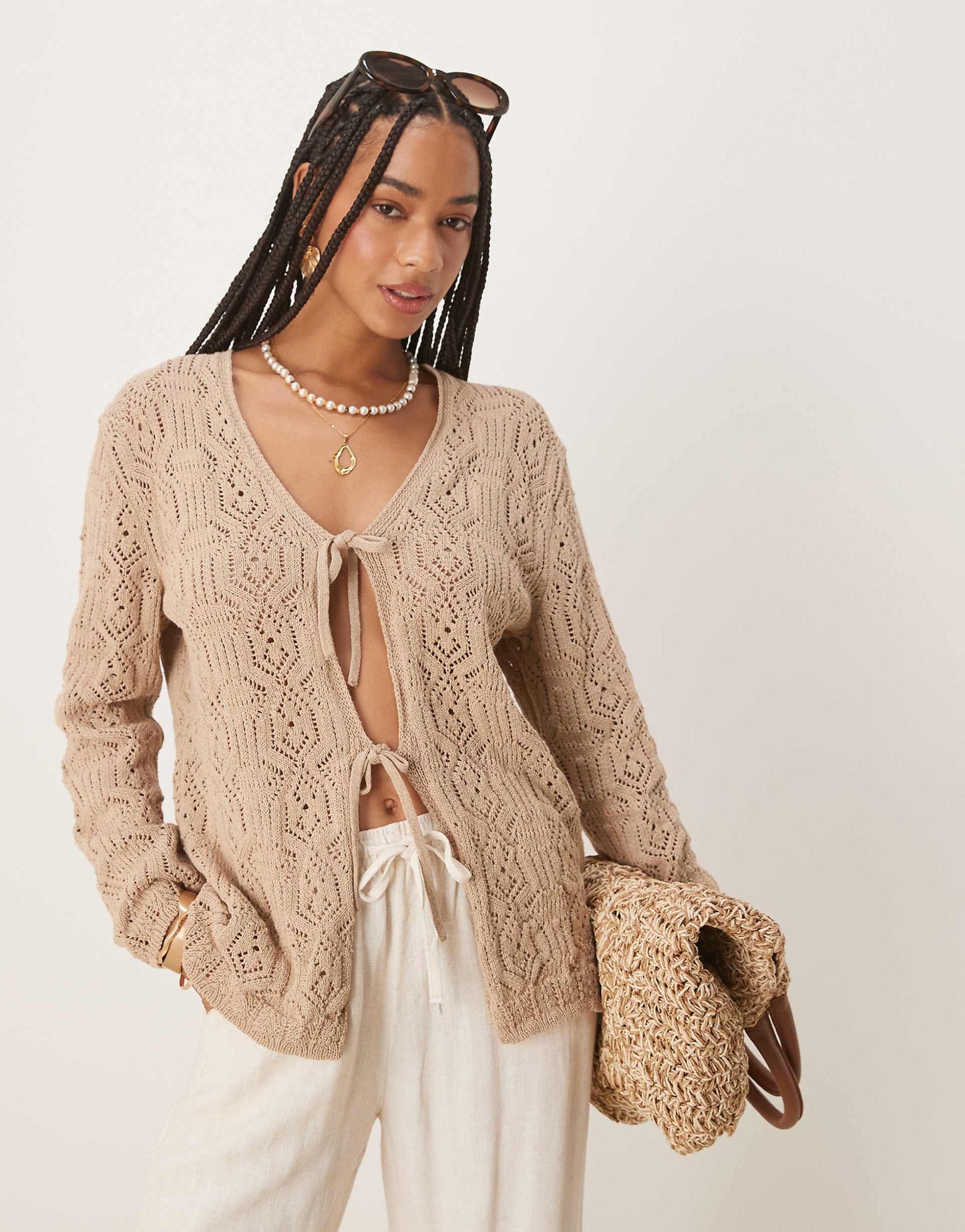 V Neck Tie Front Cardigan