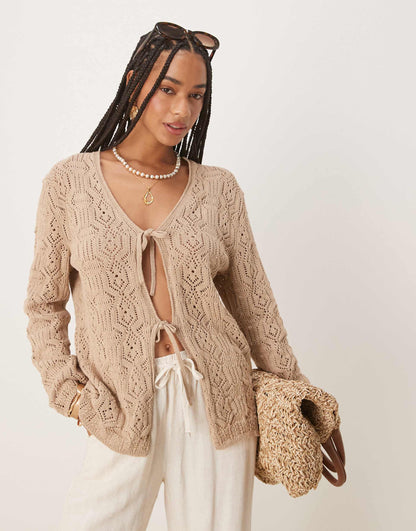 V Neck Tie Front Cardigan