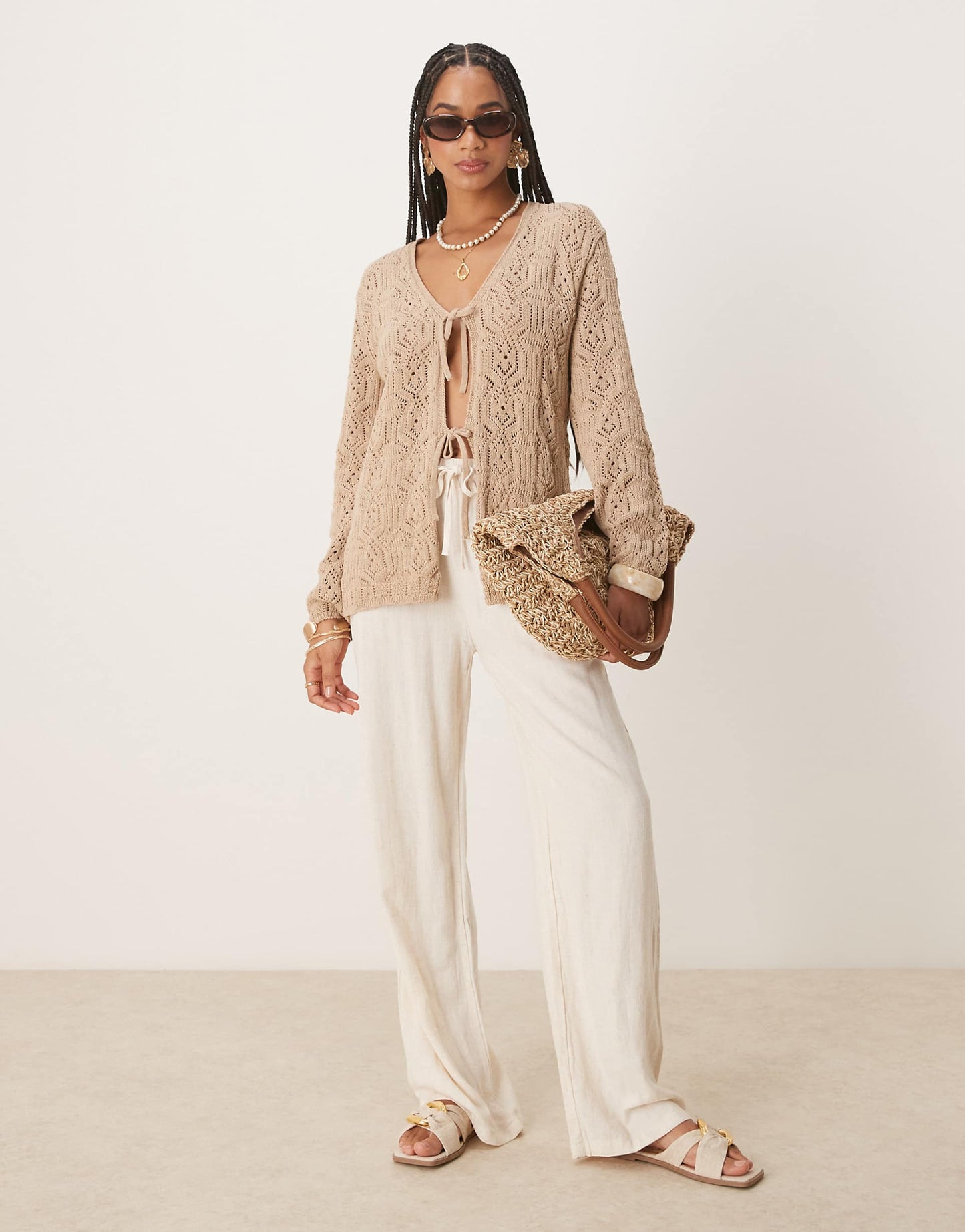 V Neck Tie Front Cardigan