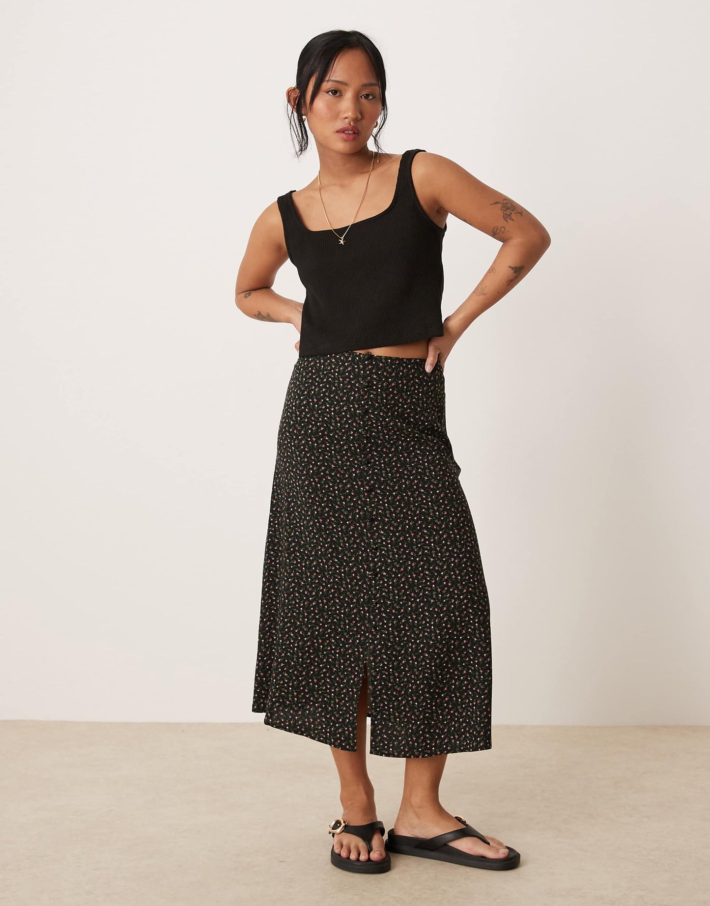 Petite Button Front Midi Skirt