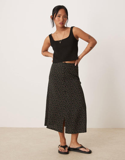 Petite Button Front Midi Skirt