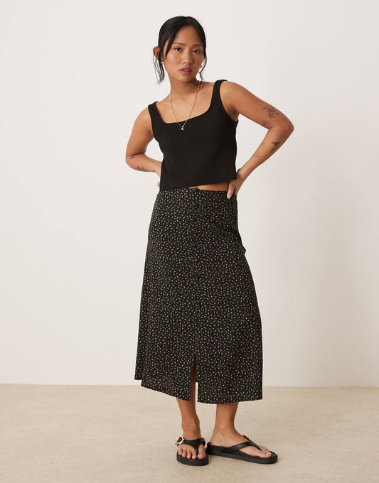 Petite Button Front Midi Skirt
