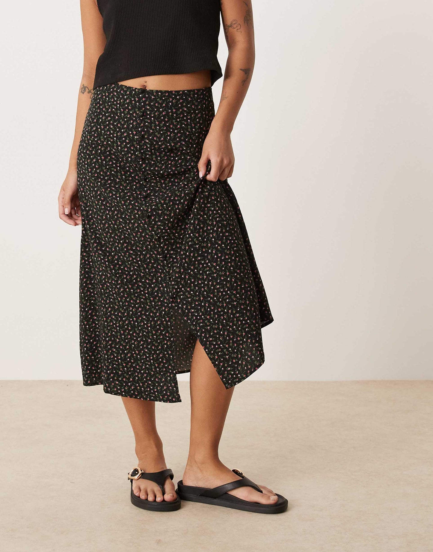 Petite Button Front Midi Skirt