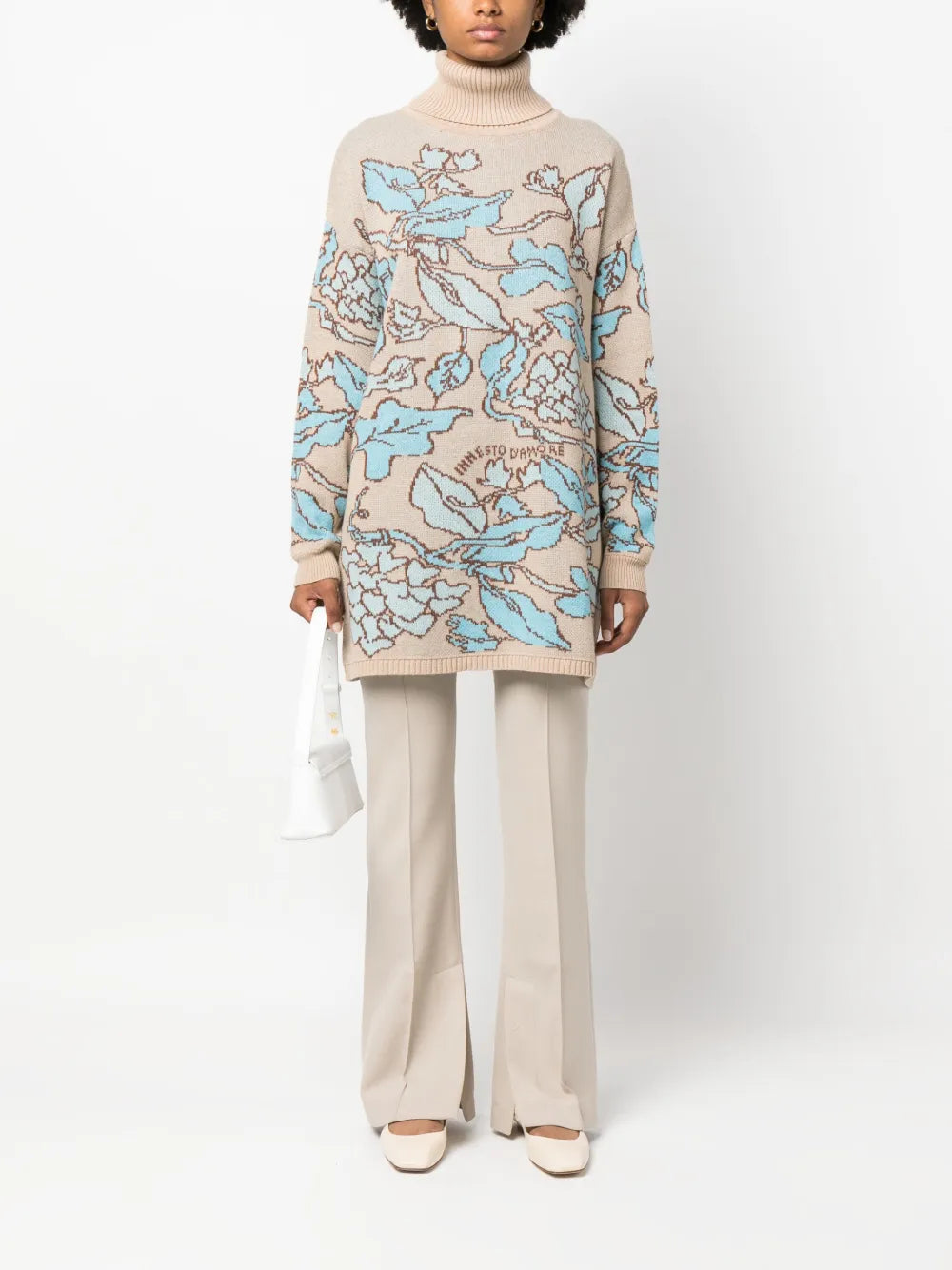 Floral-Jacquard Roll-Neck Jumper