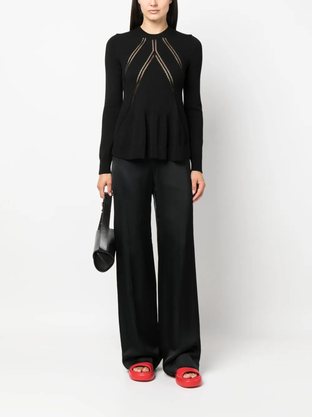Long-Sleeved Knitted Peplum Top