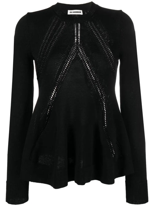 Long-Sleeved Knitted Peplum Top