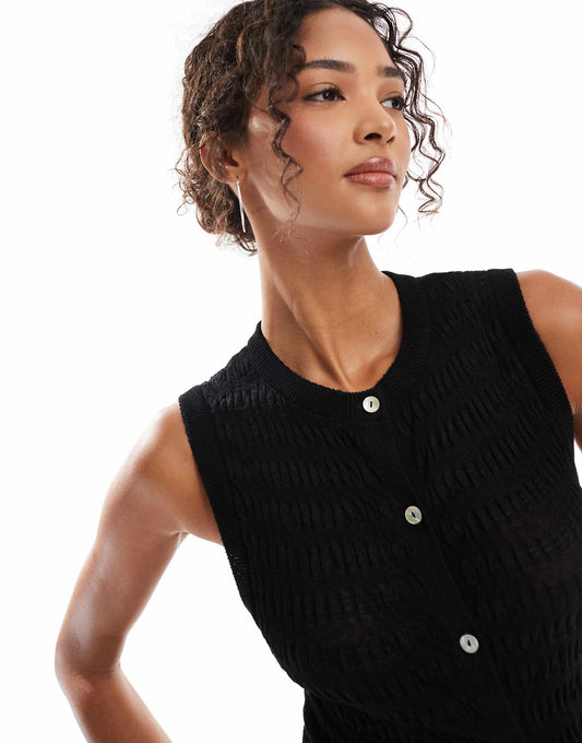 Knitted Shirred Button Through Tank