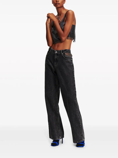 Chain-Panel Straight-Leg Jeans
