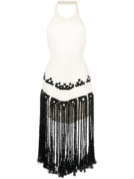 Fringed Knit Halterneck Top