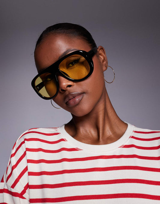 Chunky Yellow Lens Aviator Sunglasses