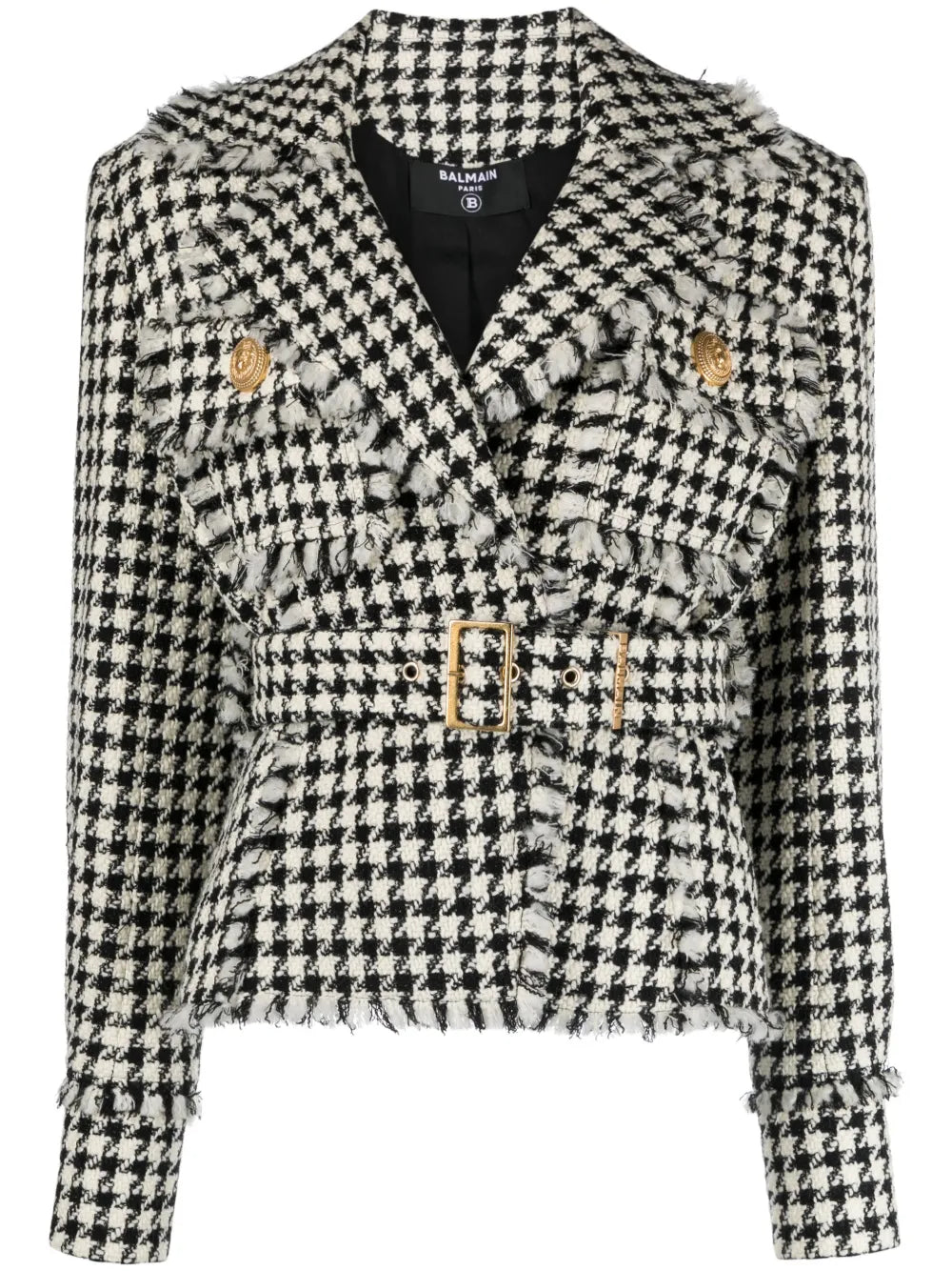 Houndstooth Tweed Belted Jacket