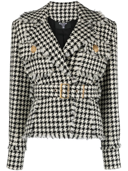 Houndstooth Tweed Belted Jacket