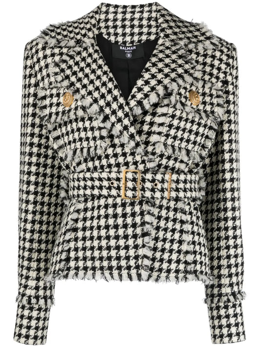 Houndstooth Tweed Belted Jacket