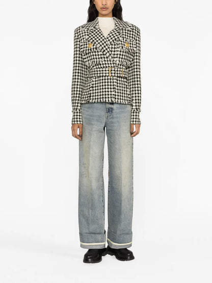 Houndstooth Tweed Belted Jacket