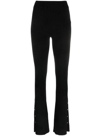 High-Waisted Ribbed-Knit Trousers