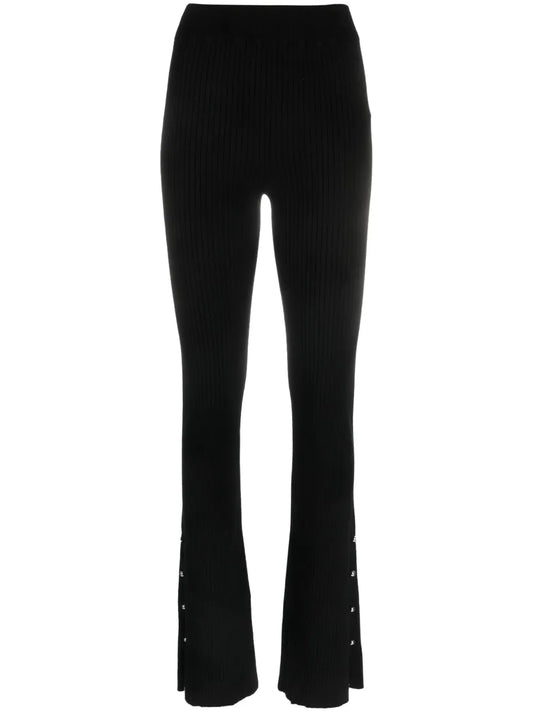 High-Waisted Ribbed-Knit Trousers