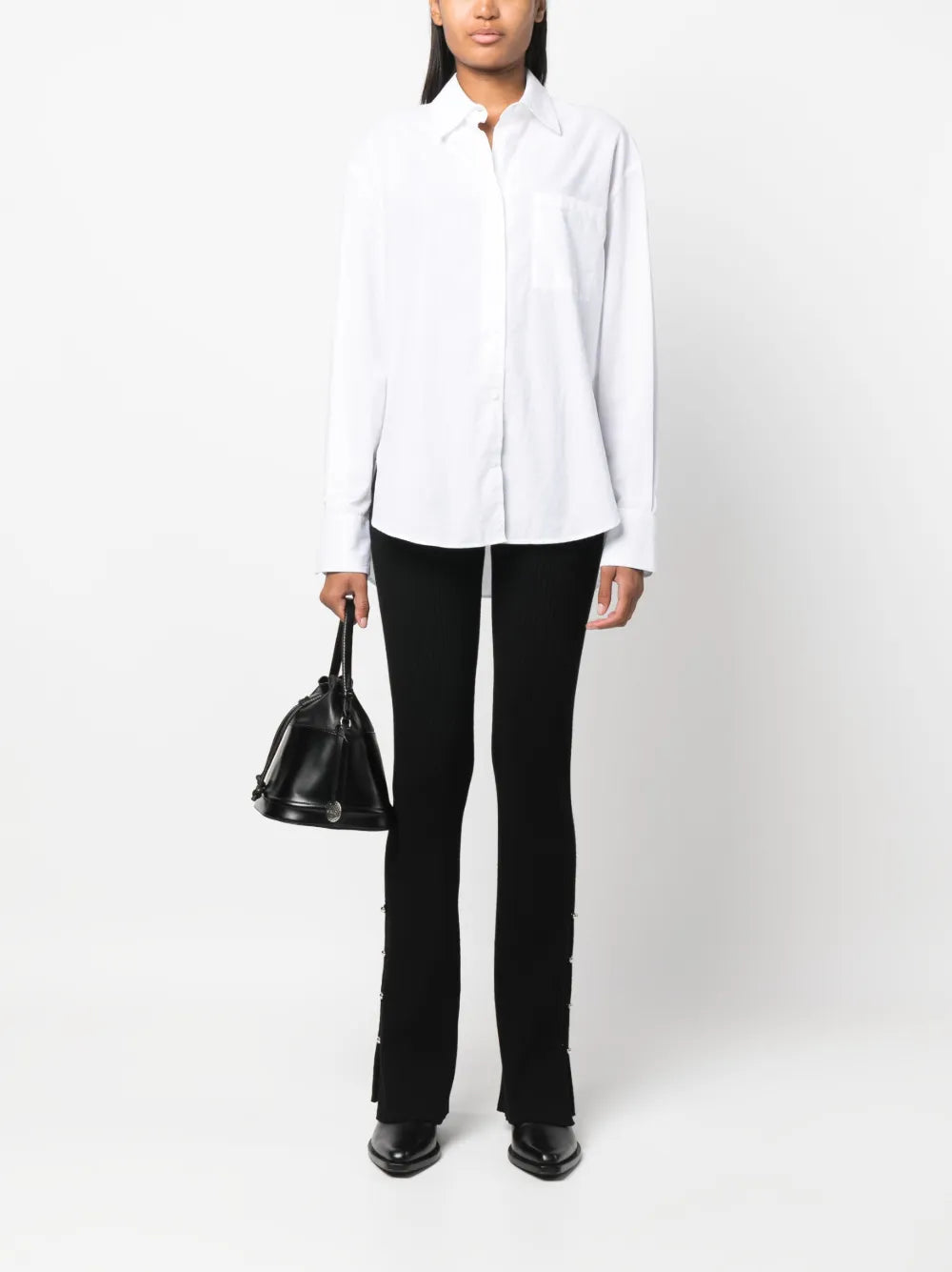 High-Waisted Ribbed-Knit Trousers