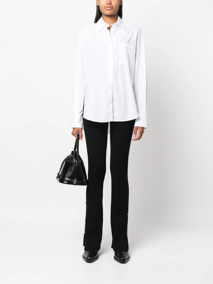 High-Waisted Ribbed-Knit Trousers
