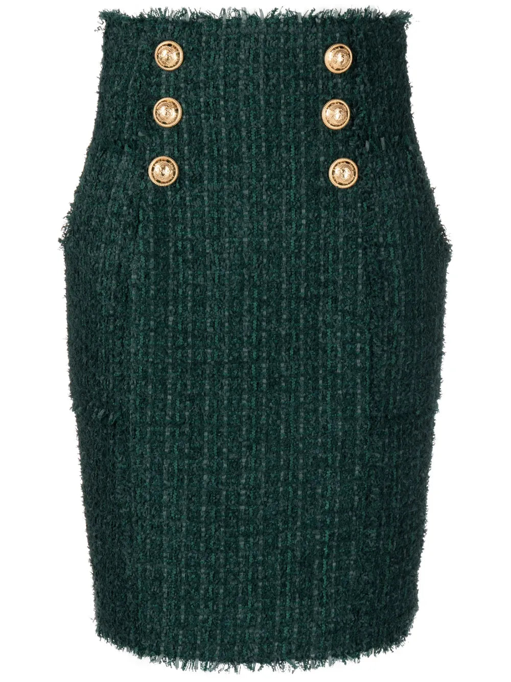 Button-Detail Tweed Pencil Skirt
