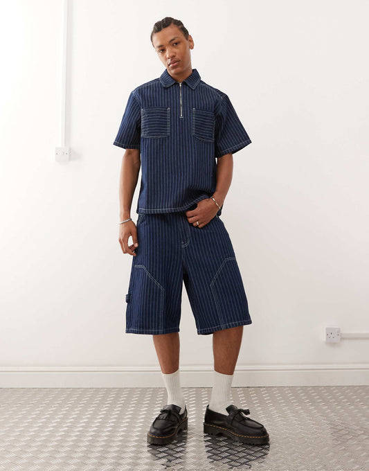 Denim Pinstripe Carpenter Short Co-Ord