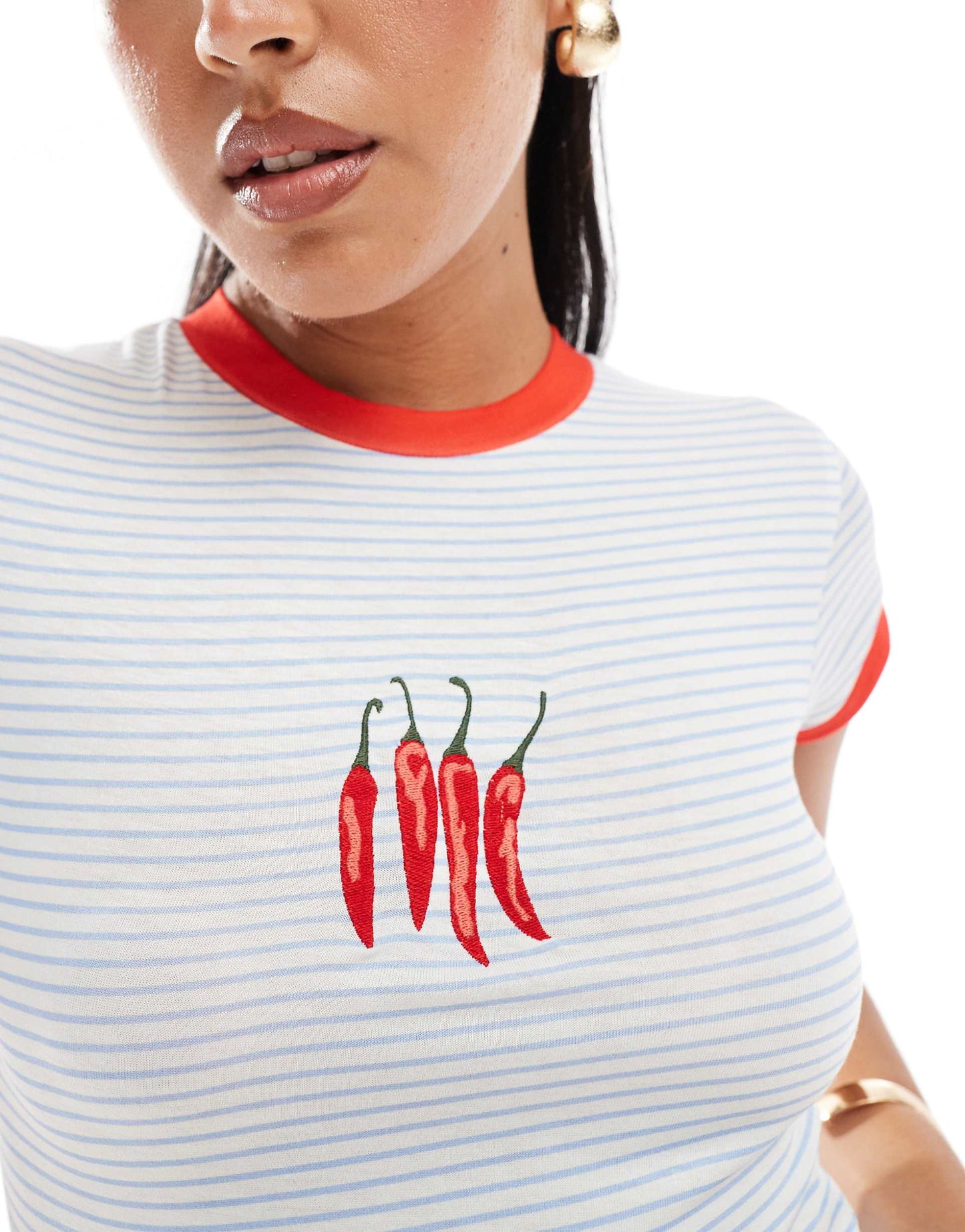 Chilli Embriodered Stripe Baby Tee