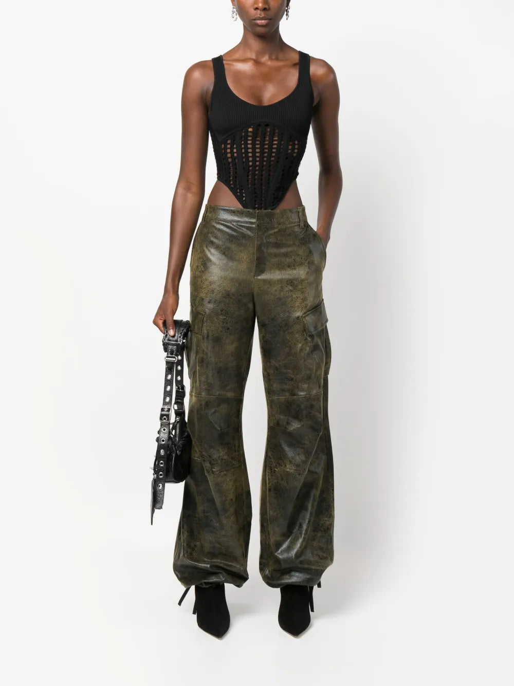 Distressed-Effect Tapered Trousers