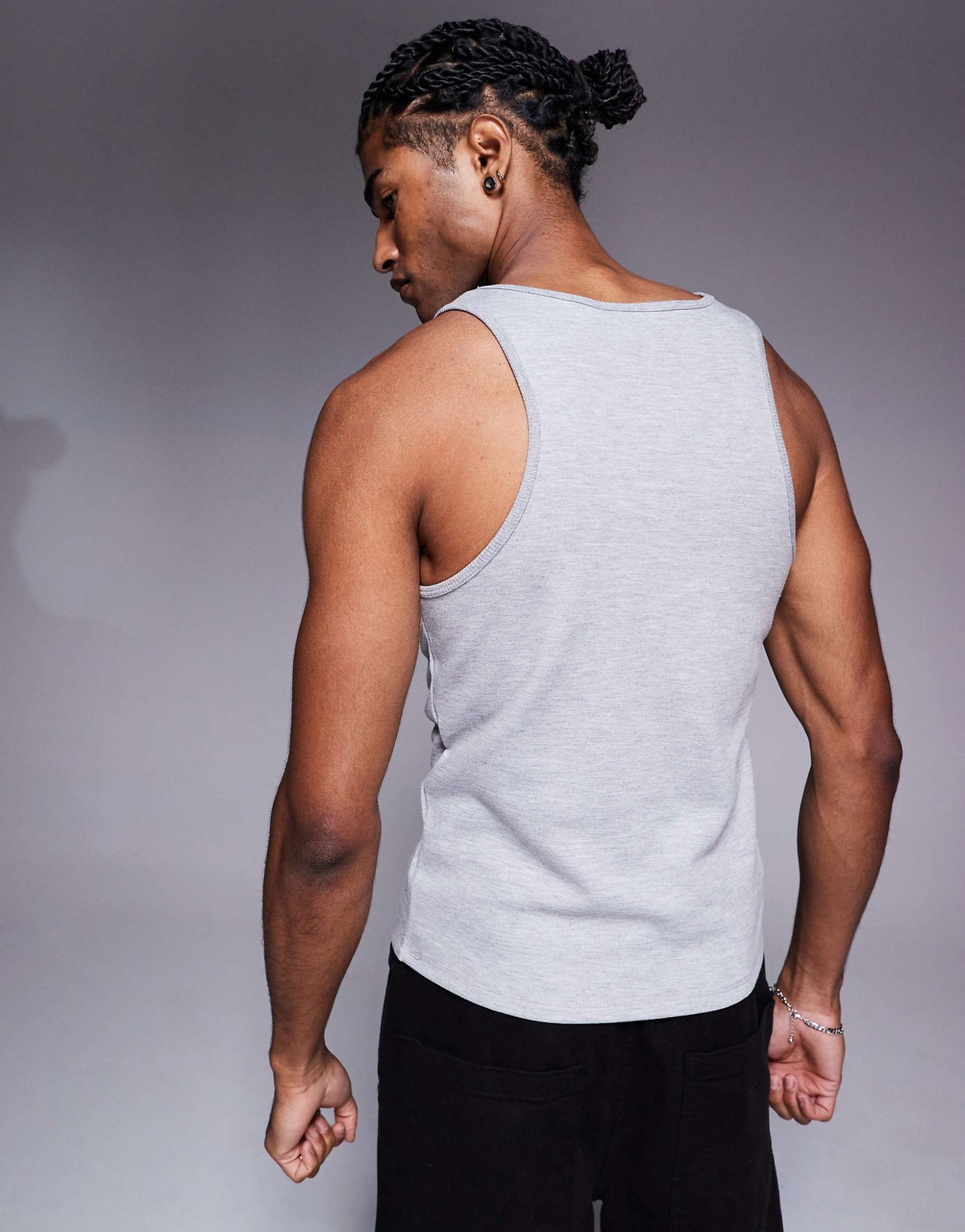 Muscle Fit High Scoop Vest Heavyweight 300Gsm Grey Marl With Chest Logo Embroidery