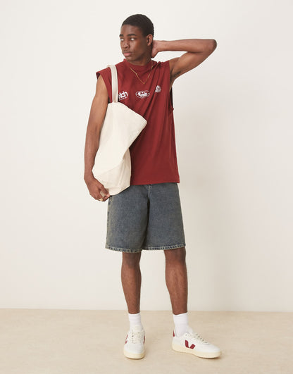 Boxy Oversized Tank With Text Graphic