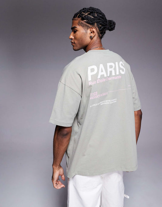 Oversized T-Shirt With Paris Text Graphic