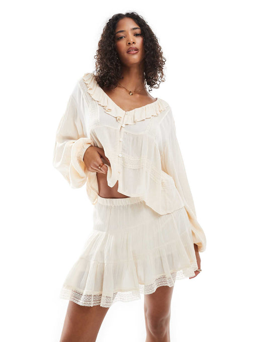 Lace Detail Tiered Mini Skirt Co-Ord