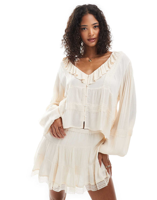 Ruffle Detail Blouse With Lace Co-Ord
