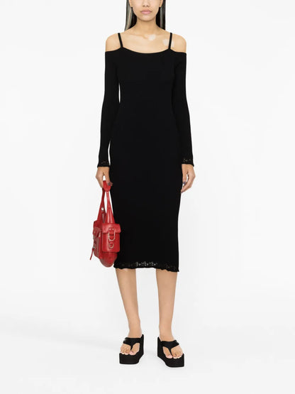 Lace-Trim Cold-Shoulder Dress