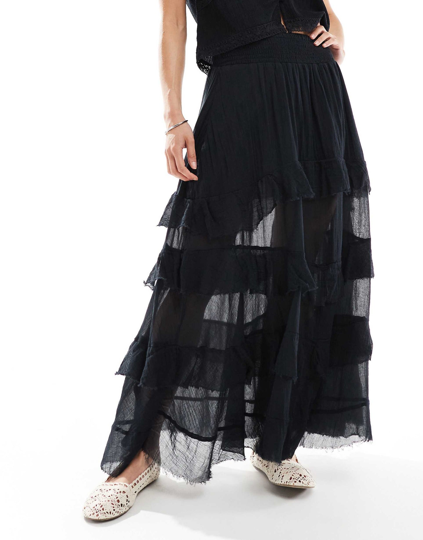 Shirred Frill Detail Maxi Skirt