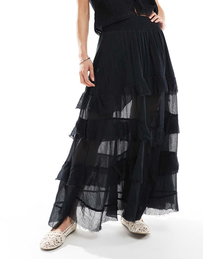 Shirred Frill Detail Maxi Skirt