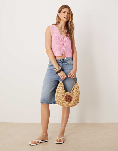 Tie Front Stitch Detail Waistcoat