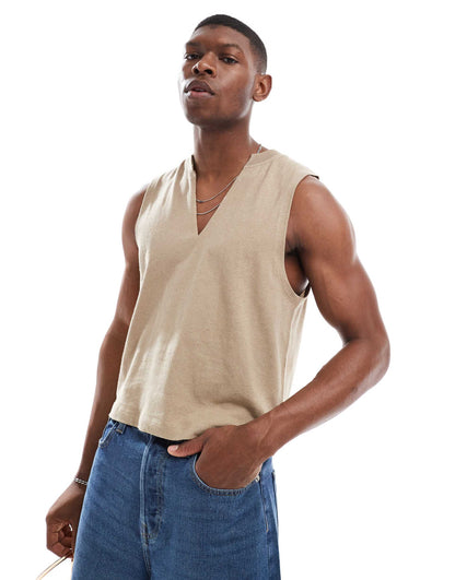 V Neck Linen Mix Tank