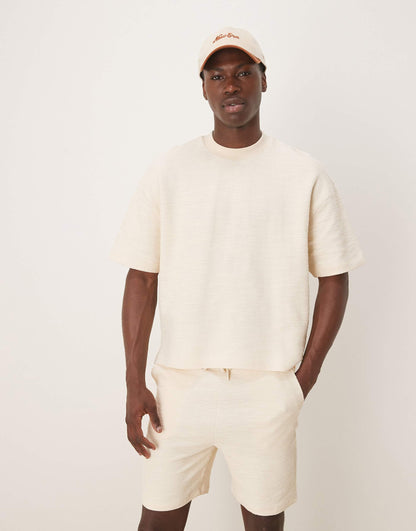 Oversized Boxy Texture Rib T-Shirt Co-Ord