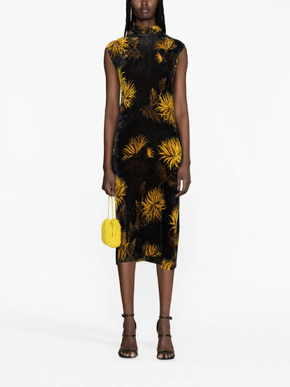 Floral-Print Corduroy Midi Dress