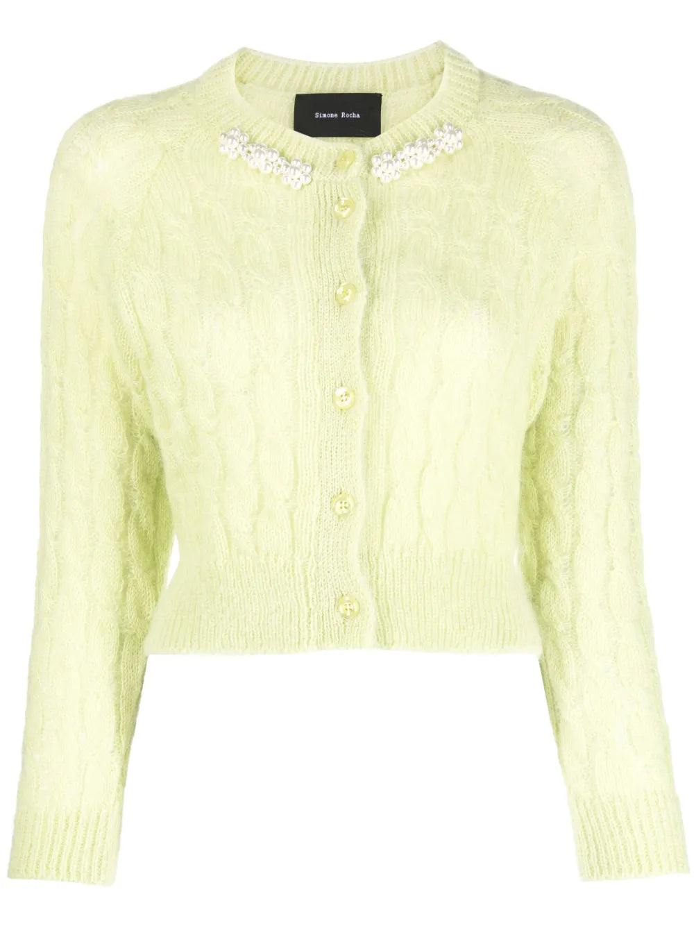 Faux Pearl-Detail Knitted Cardigan