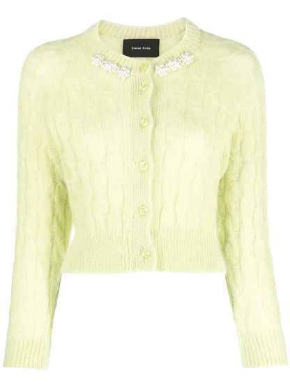 Faux Pearl-Detail Knitted Cardigan
