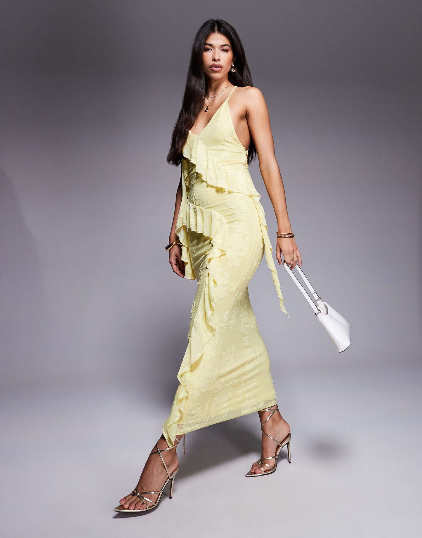 Devore Ruffle Strappy Back Maxi Dress