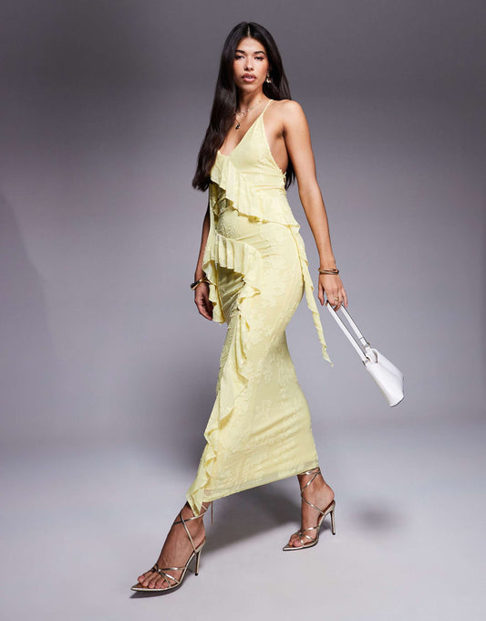 Devore Ruffle Strappy Back Maxi Dress