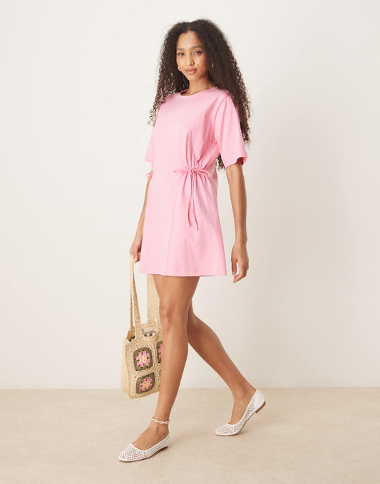 Tie Side Cinched Waist Shirt Dress